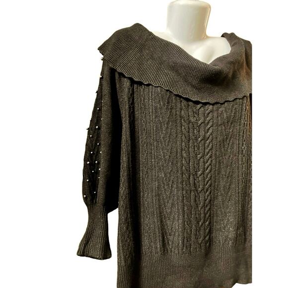 Design History Women's Black Off-The-Shoulder Cable Knit Balloon Sweater Size 3X - Picture 3 of 9